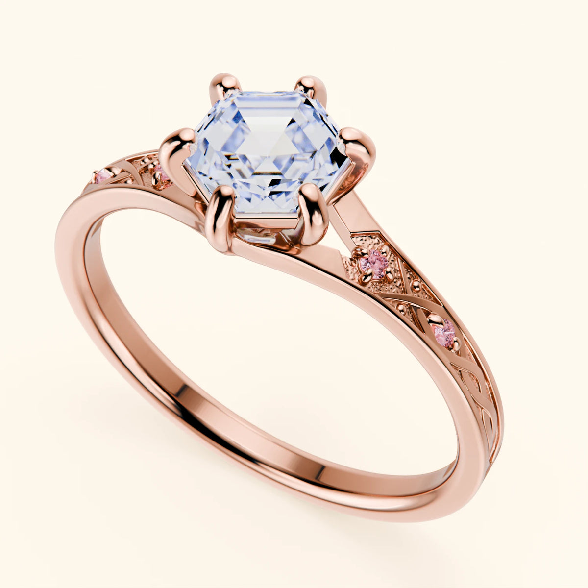 Engagement Ring Prisme - 0.9ct Natural Diamond with Lab Pink Diamond Side Stones