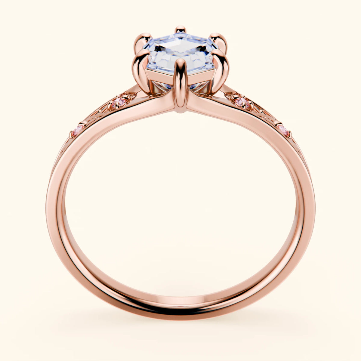 Engagement Ring Prisme - 0.9ct Natural Diamond with Lab Pink Diamond Side Stones