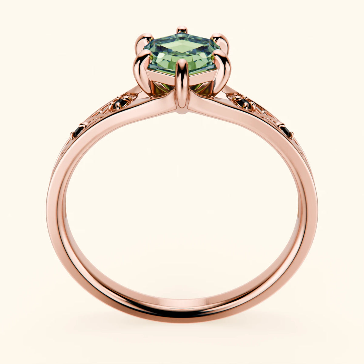 Engagement Ring Prisme - 0.9ct Lab Green Diamond with Black Diamond Side Stones