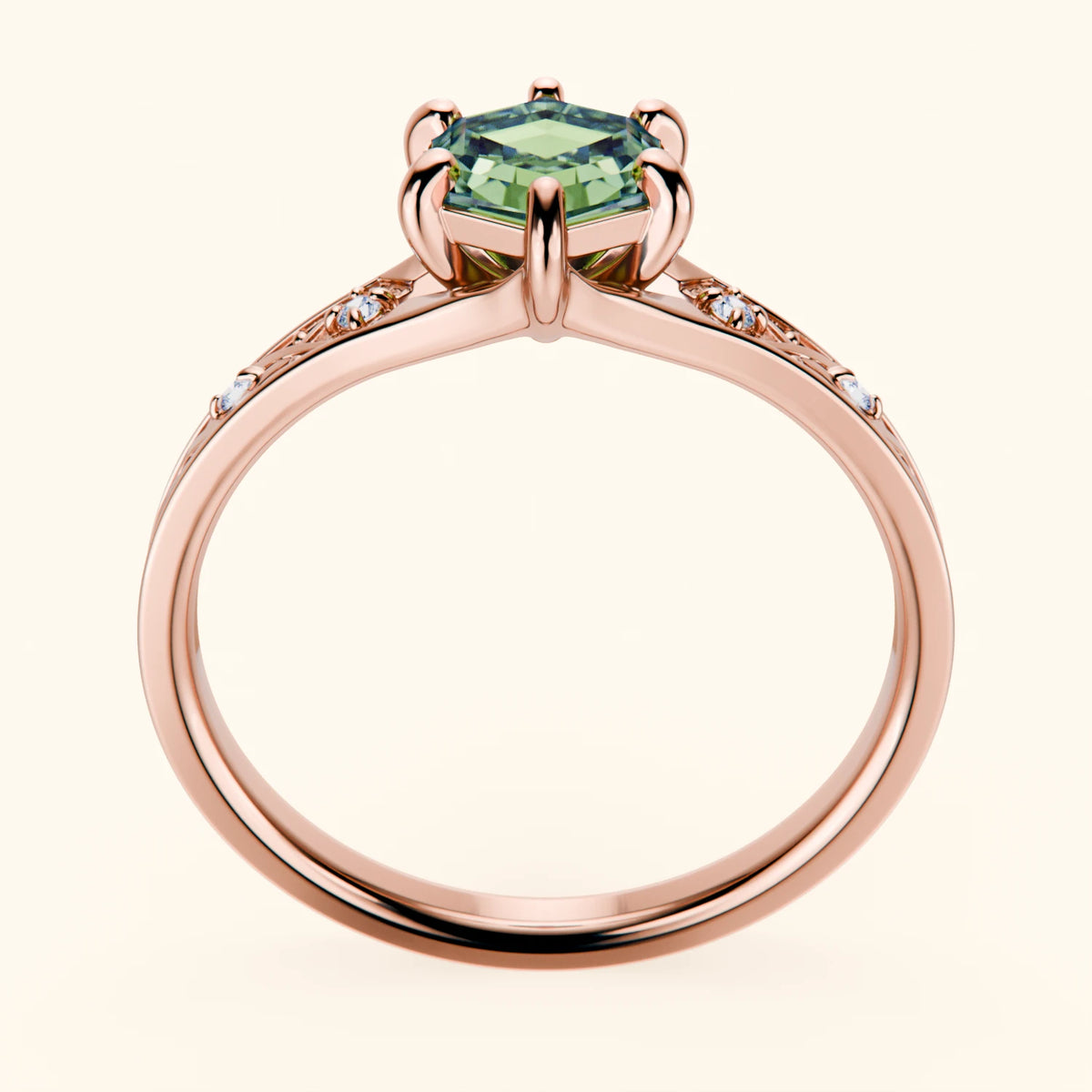 Engagement Ring Prisme - 0.9ct Lab Green Diamond with Natural Diamond Side Stones