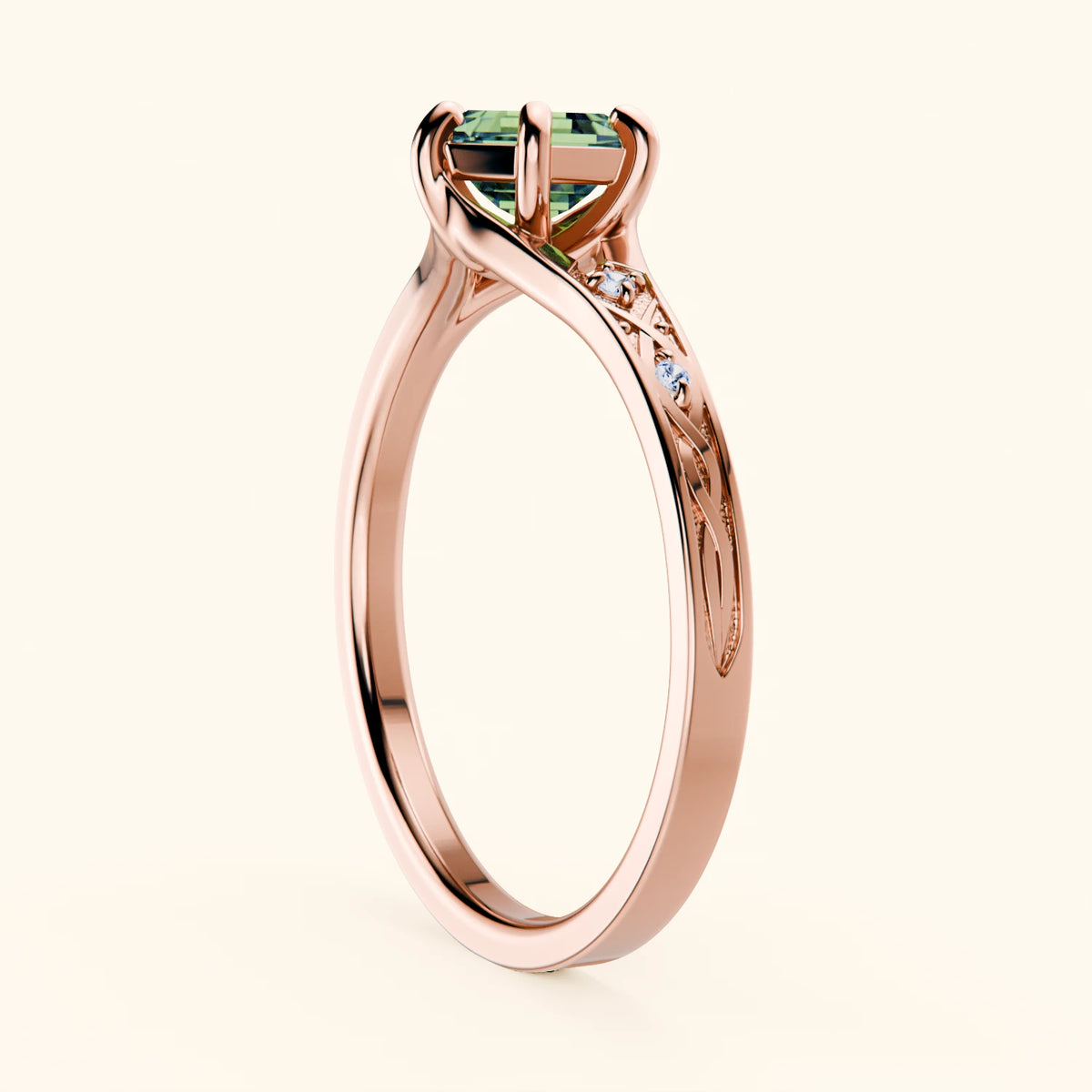 Engagement Ring Prisme - 0.9ct Lab Green Diamond with Natural Diamond Side Stones