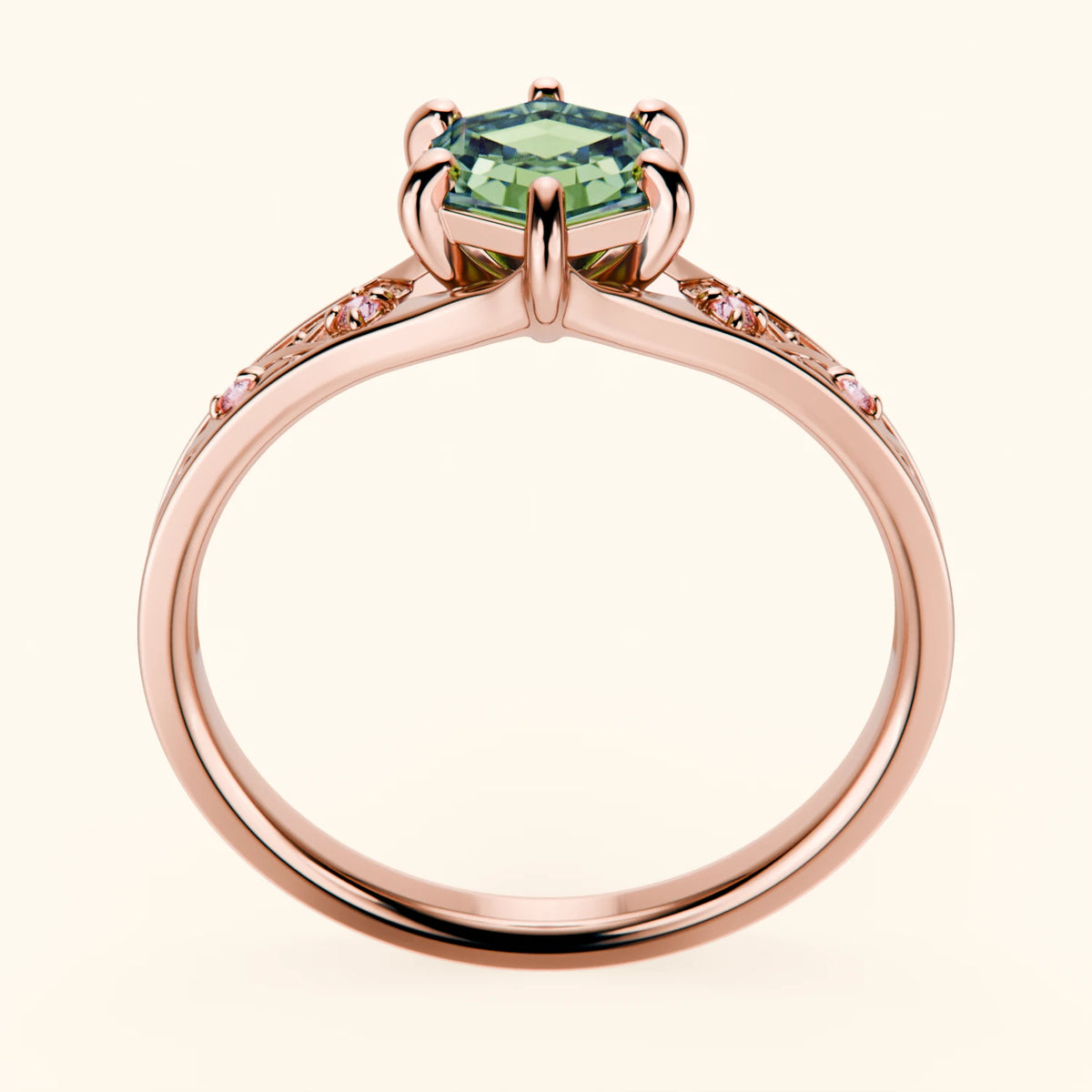 Engagement Ring Prisme - 0.9ct Lab Green Diamond with Lab Pink Diamond Side Stones