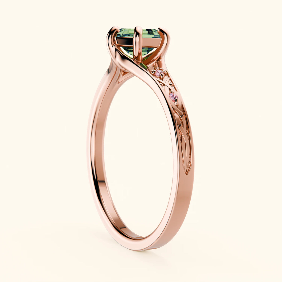 Engagement Ring Prisme - 0.9ct Lab Green Diamond with Lab Pink Diamond Side Stones