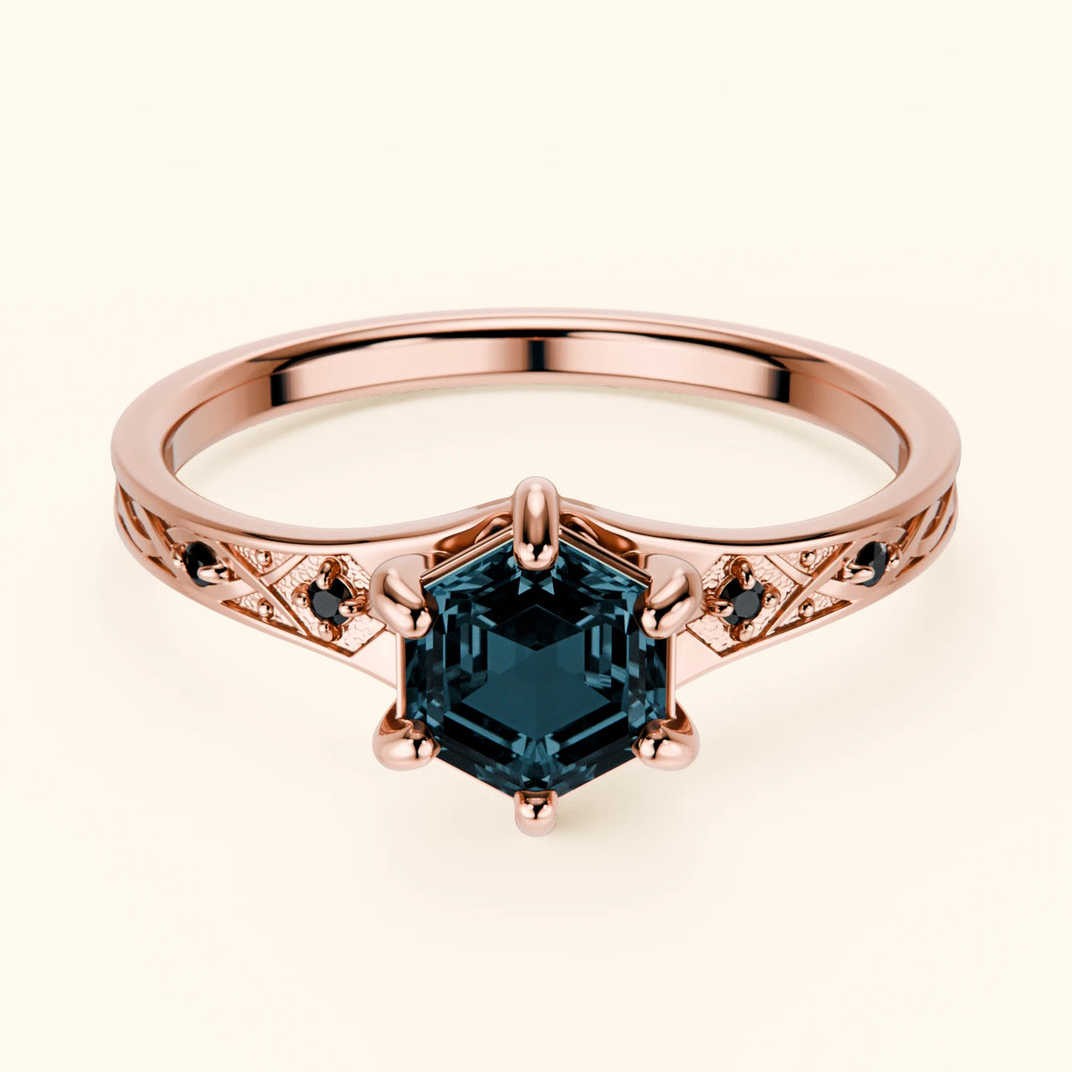 Engagement Ring Prisme - 0.70ct London Blue Topaz with Black Diamond Side Stones