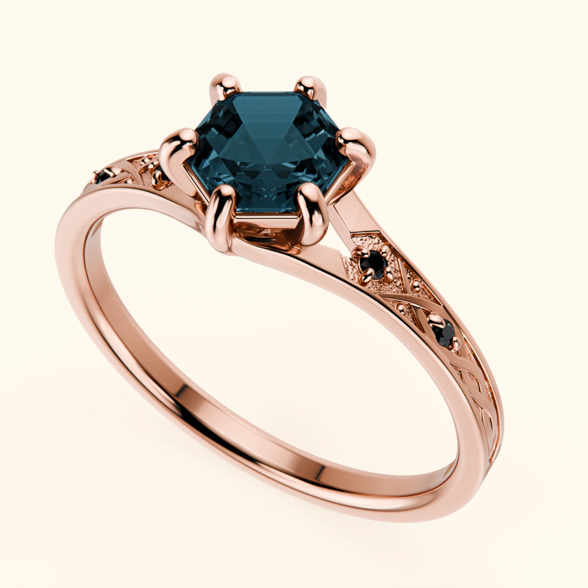 Engagement Ring Prisme - 0.70ct London Blue Topaz with Black Diamond Side Stones