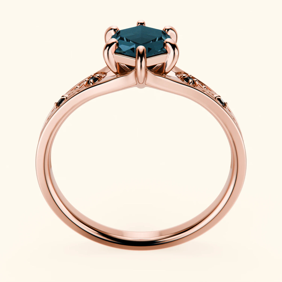 Engagement Ring Prisme - 0.70ct London Blue Topaz with Black Diamond Side Stones