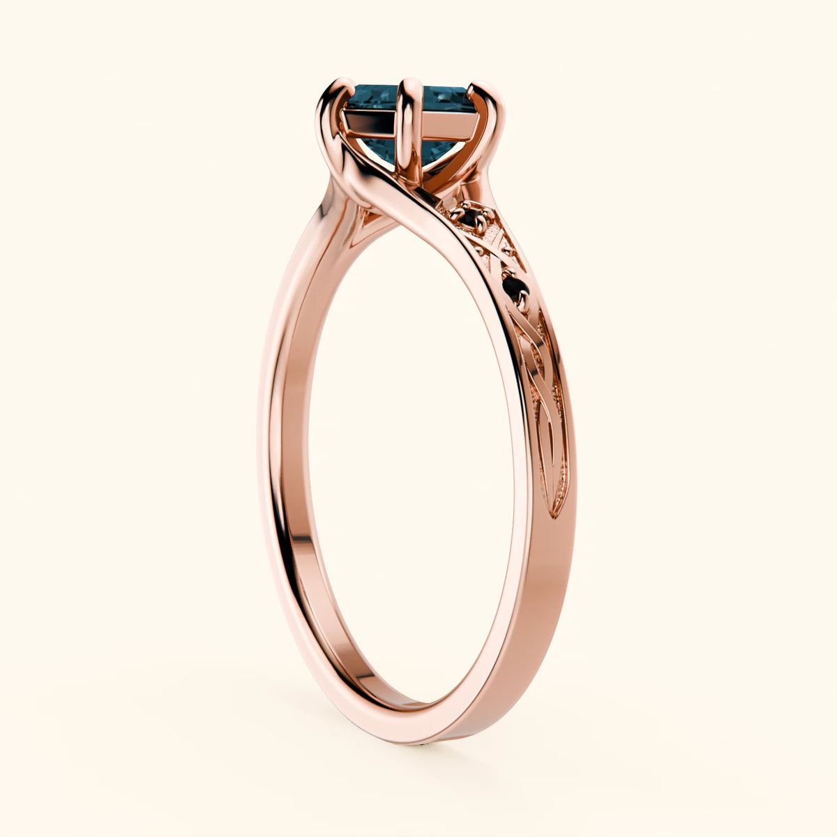 Engagement Ring Prisme - 0.70ct London Blue Topaz with Black Diamond Side Stones