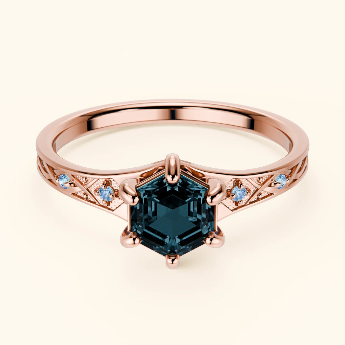 Engagement Ring Prisme - 0.70ct London Blue Topaz with Lab Blue Diamond Side Stones