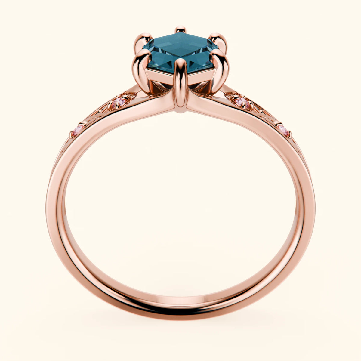 Engagement Ring Prisme - 0.70ct London Blue Topaz with Lab Pink Diamond Side Stones