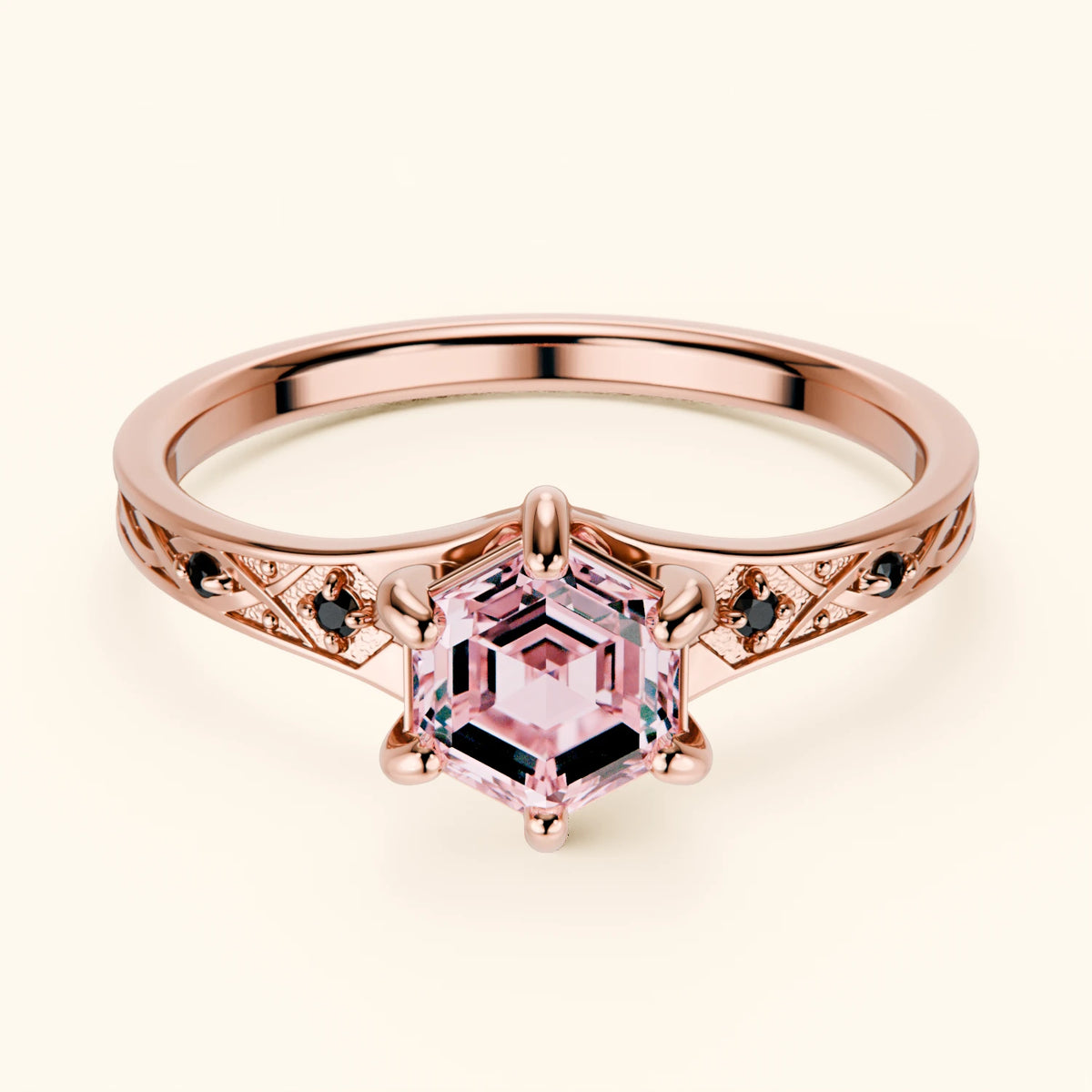 Engagement Ring Prisme - 0.9ct Lab Pink Diamond with Black Diamond Side Stones