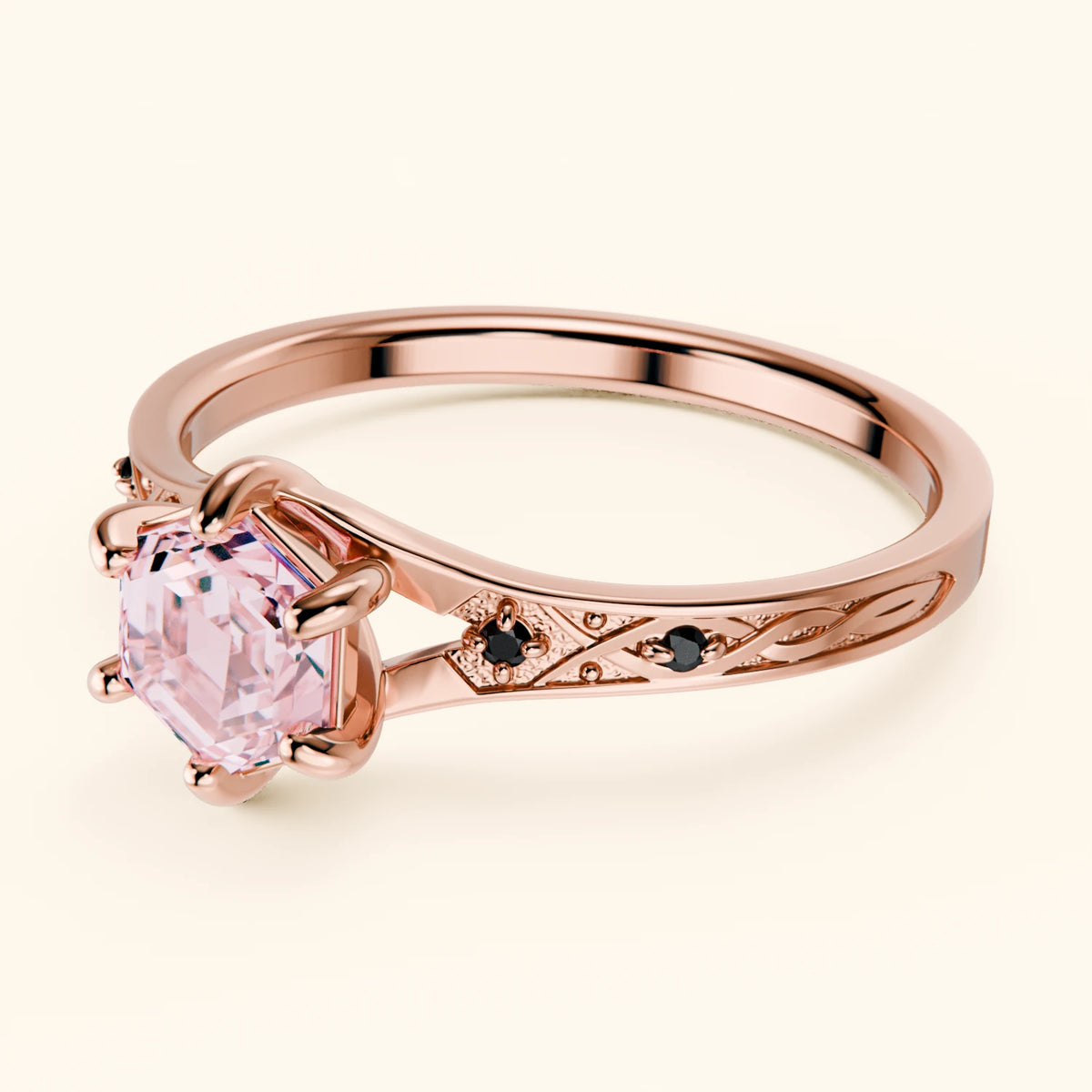 Engagement Ring Prisme - 0.9ct Lab Pink Diamond with Black Diamond Side Stones