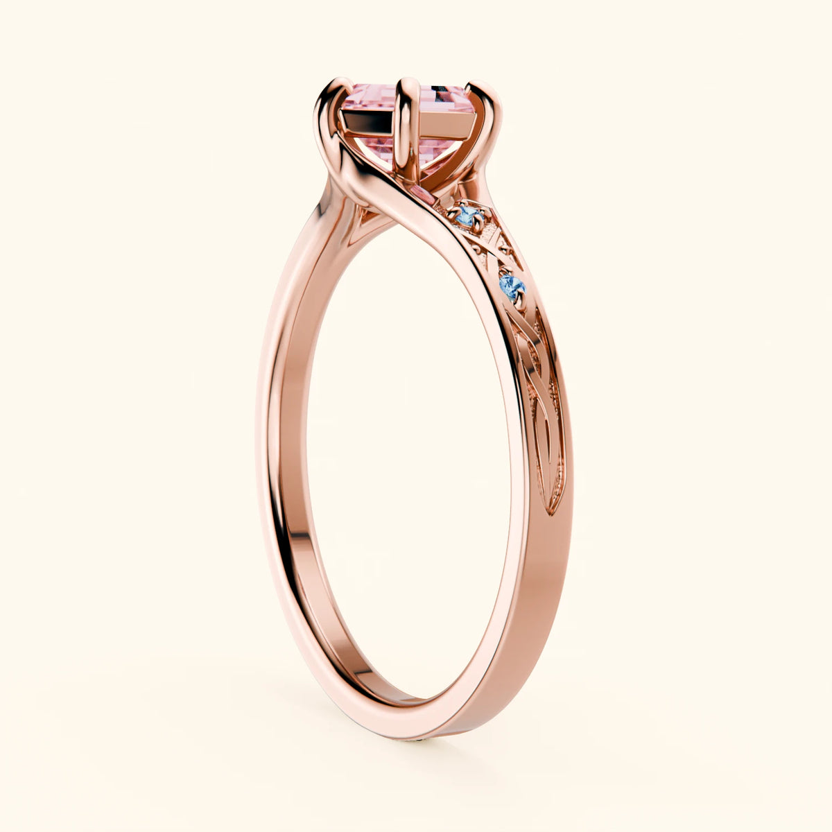 Engagement Ring Prisme - 0.9ct Lab Pink Diamond with Lab Blue Diamond Side Stones