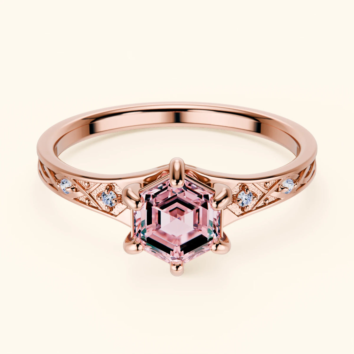 Engagement Ring Prisme - 0.9ct Lab Pink Diamond with Natural Diamond Side Stones
