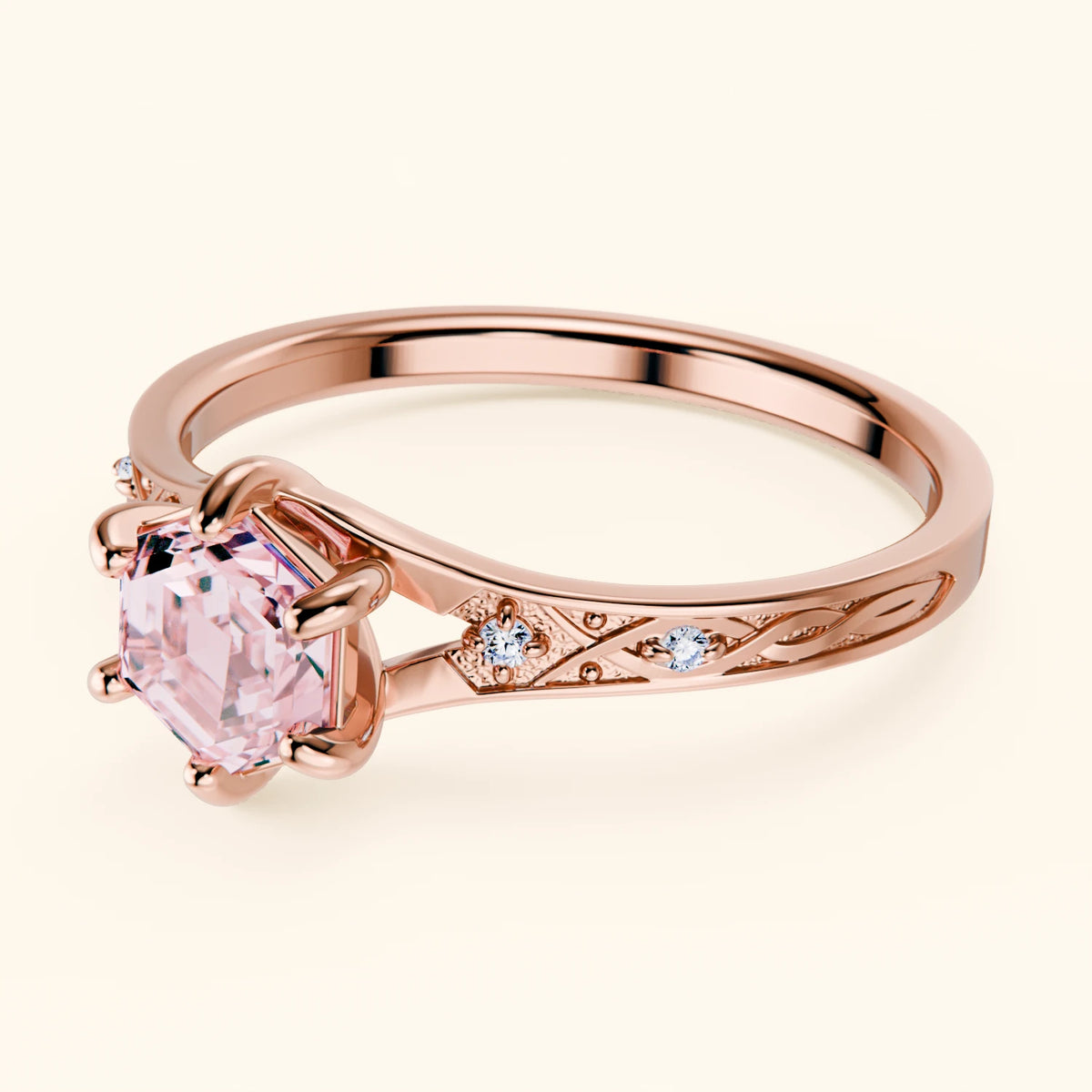 Engagement Ring Prisme - 0.9ct Lab Pink Diamond with Natural Diamond Side Stones