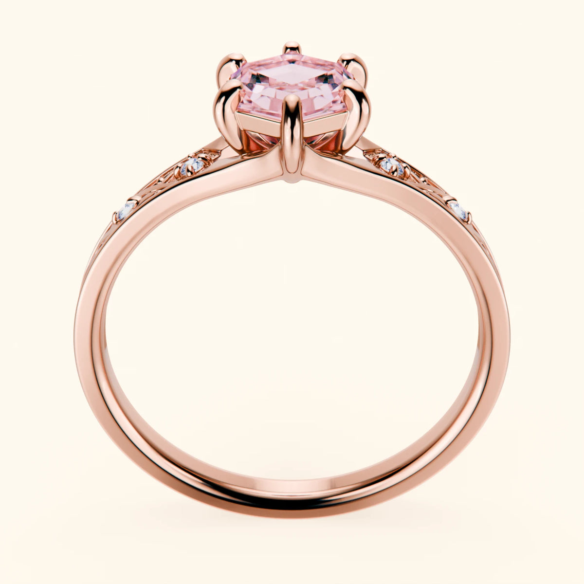 Engagement Ring Prisme - 0.9ct Lab Pink Diamond with Natural Diamond Side Stones