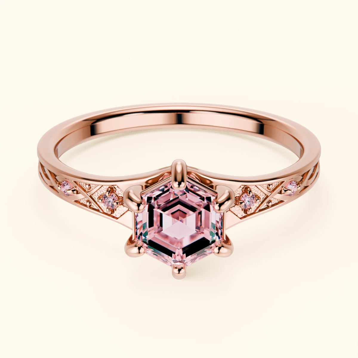 Engagement Ring Prisme - 0.9ct Lab Pink Diamond with Lab Pink Diamond Side Stones