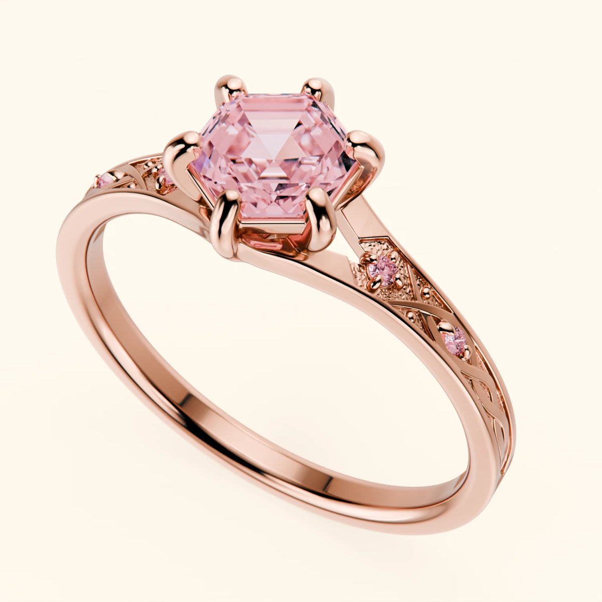 Engagement Ring Prisme - 0.9ct Lab Pink Diamond with Lab Pink Diamond Side Stones