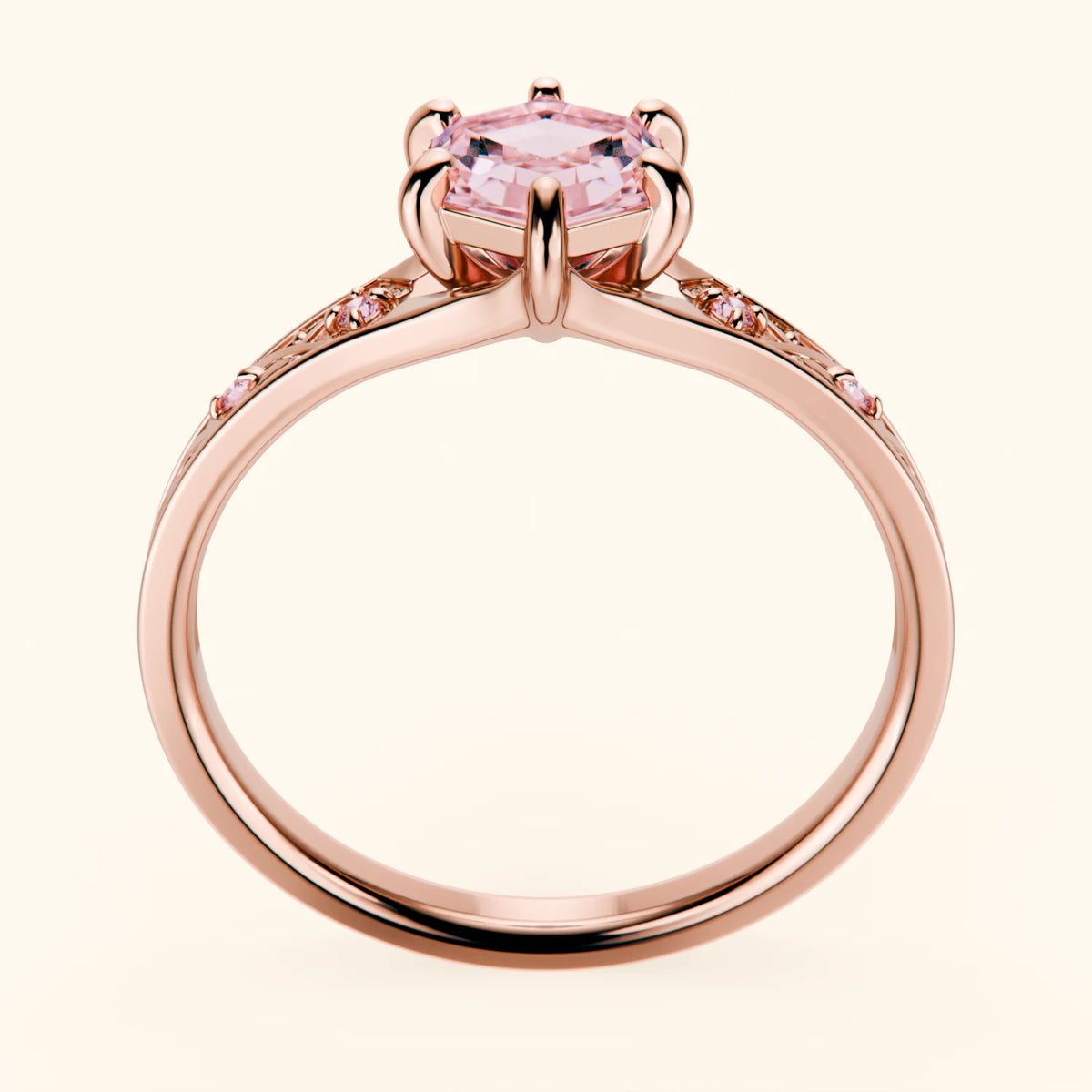 Engagement Ring Prisme - 0.9ct Lab Pink Diamond with Lab Pink Diamond Side Stones
