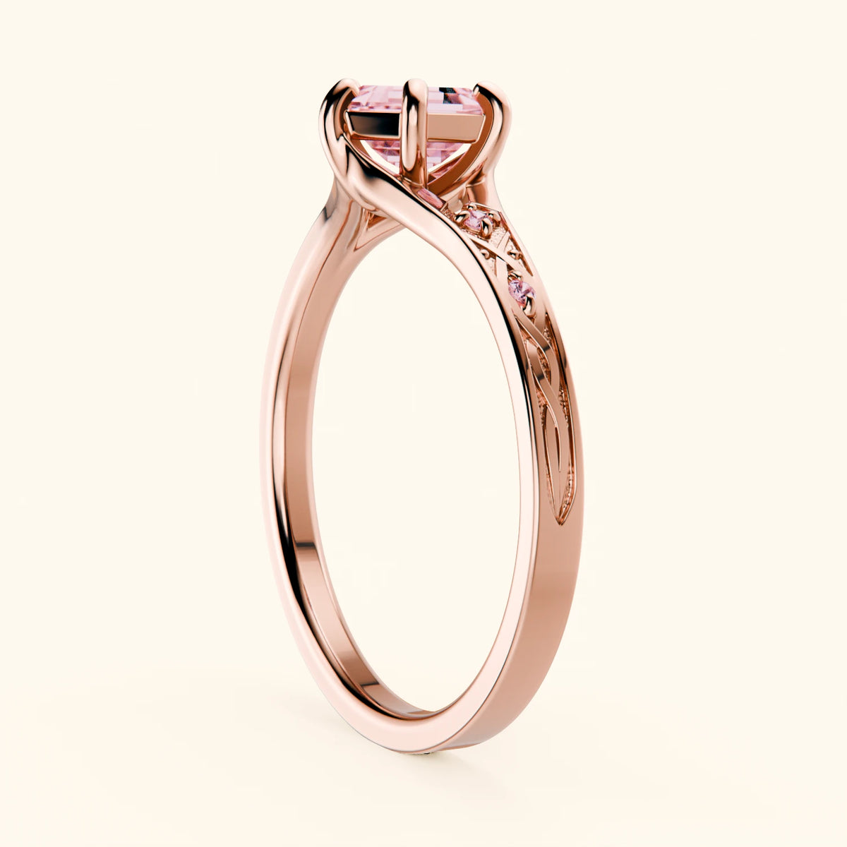 Engagement Ring Prisme - 0.9ct Lab Pink Diamond with Lab Pink Diamond Side Stones