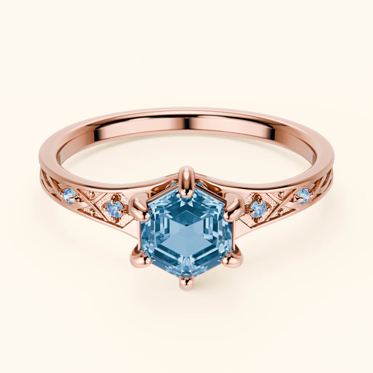 Engagement Ring Prisme - 0.70ct Swiss Blue Topaz with Lab Blue Diamond Side Stones