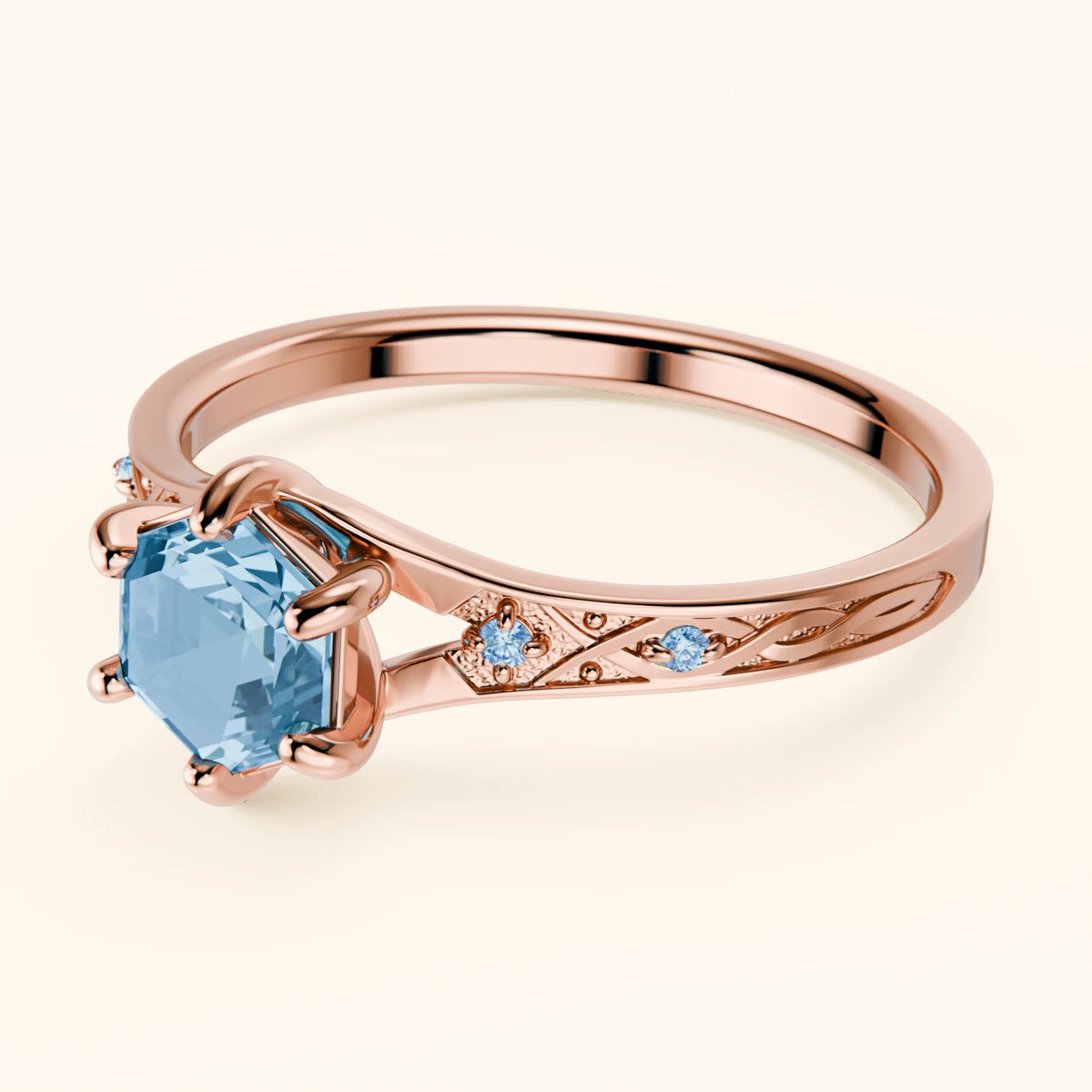 Engagement Ring Prisme - 0.70ct Swiss Blue Topaz with Lab Blue Diamond Side Stones