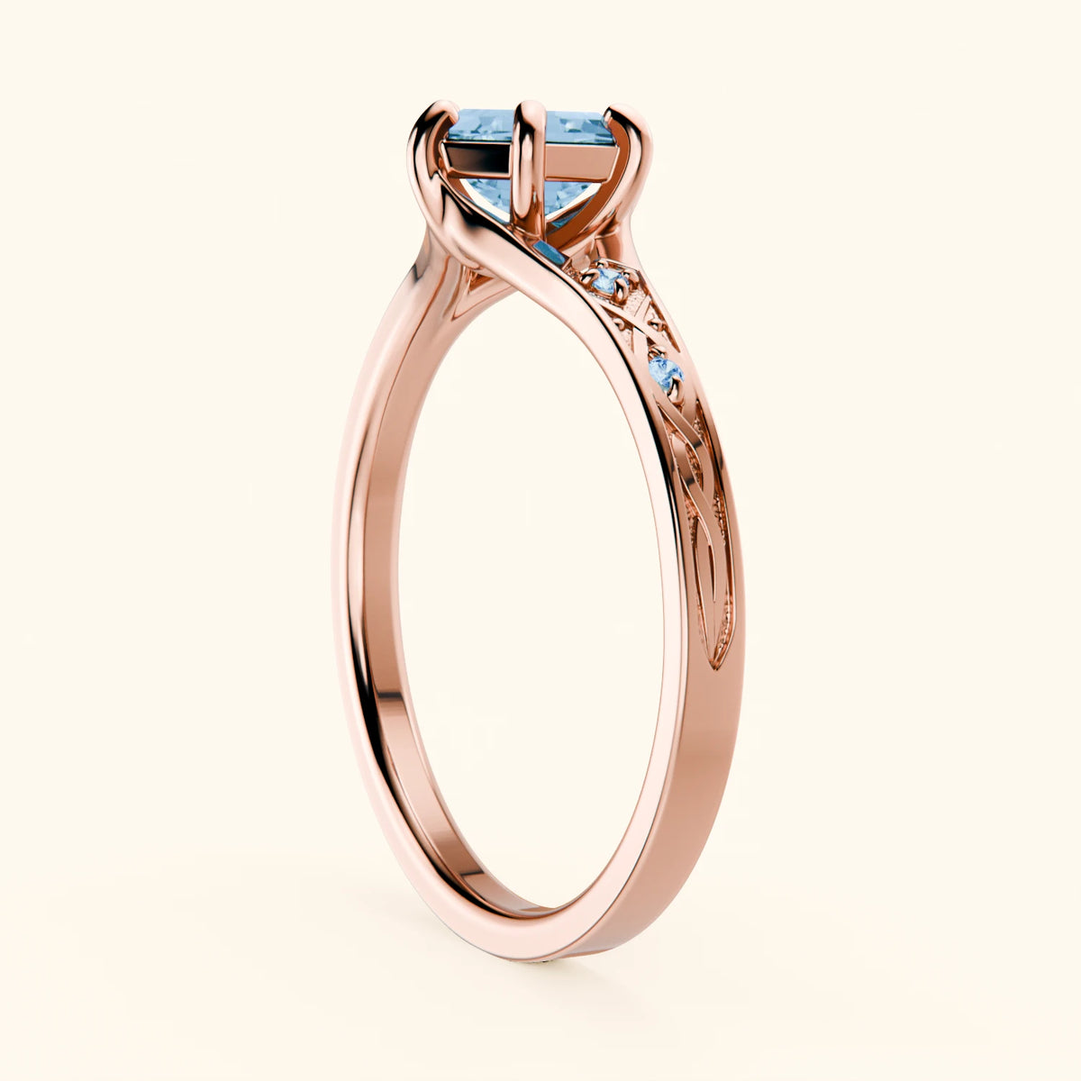 Engagement Ring Prisme - 0.70ct Swiss Blue Topaz with Lab Blue Diamond Side Stones
