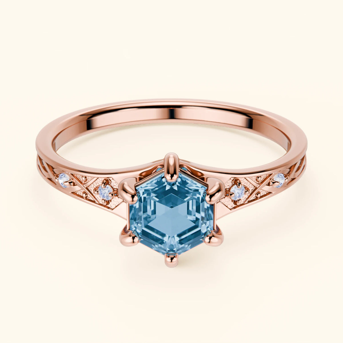 Pierścionek zaręczynowy Prisme – Topaz Swiss Blue 0,70 ct, kamienie boczne: diament naturalny