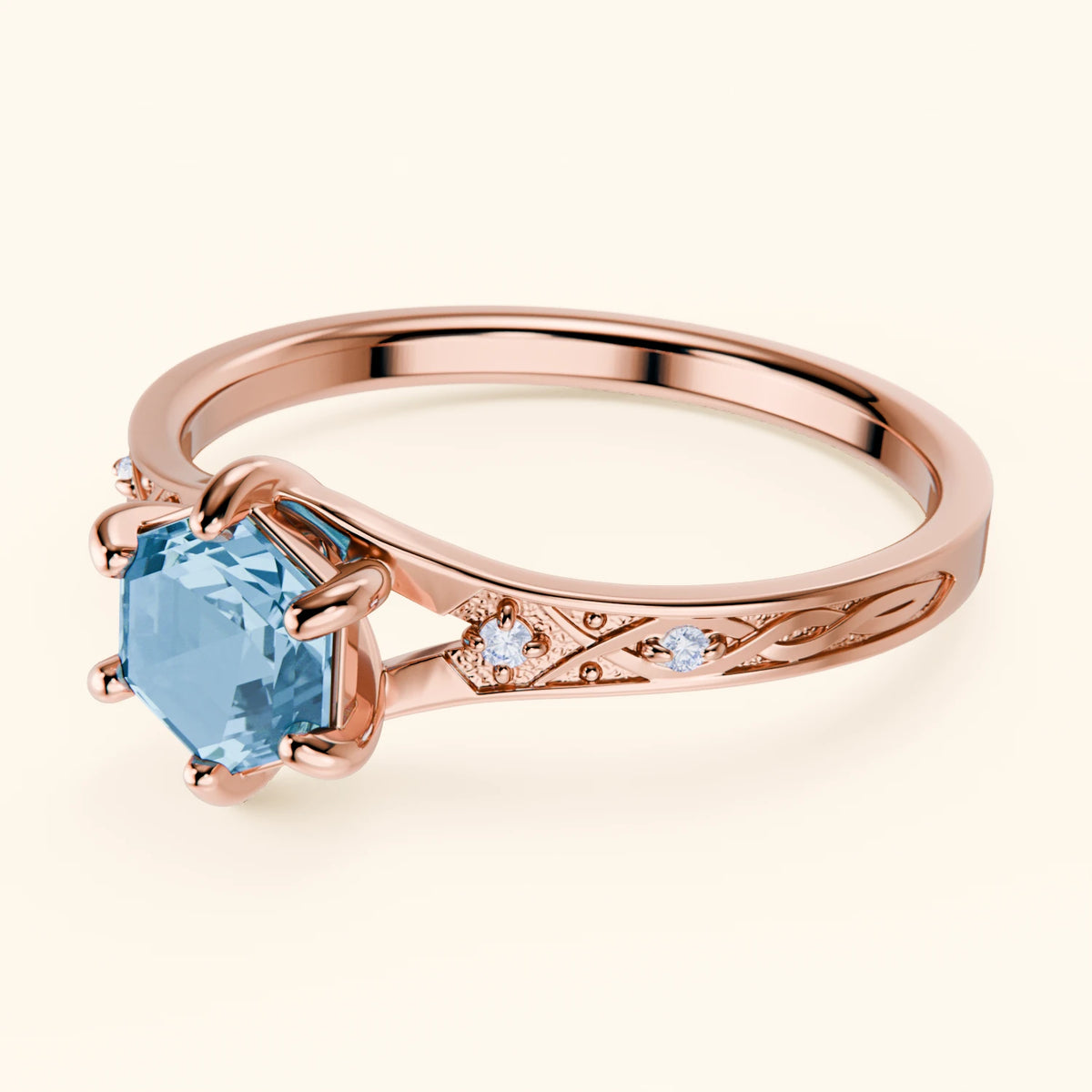 Pierścionek zaręczynowy Prisme – Topaz Swiss Blue 0,70 ct, kamienie boczne: diament naturalny