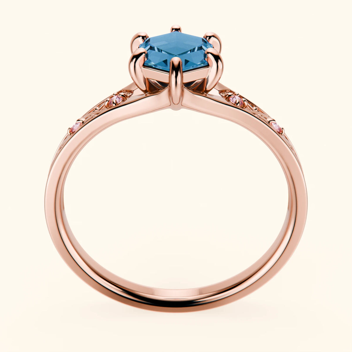 Engagement Ring Prisme - 0.70ct Swiss Blue Topaz with Lab Pink Diamond Side Stones