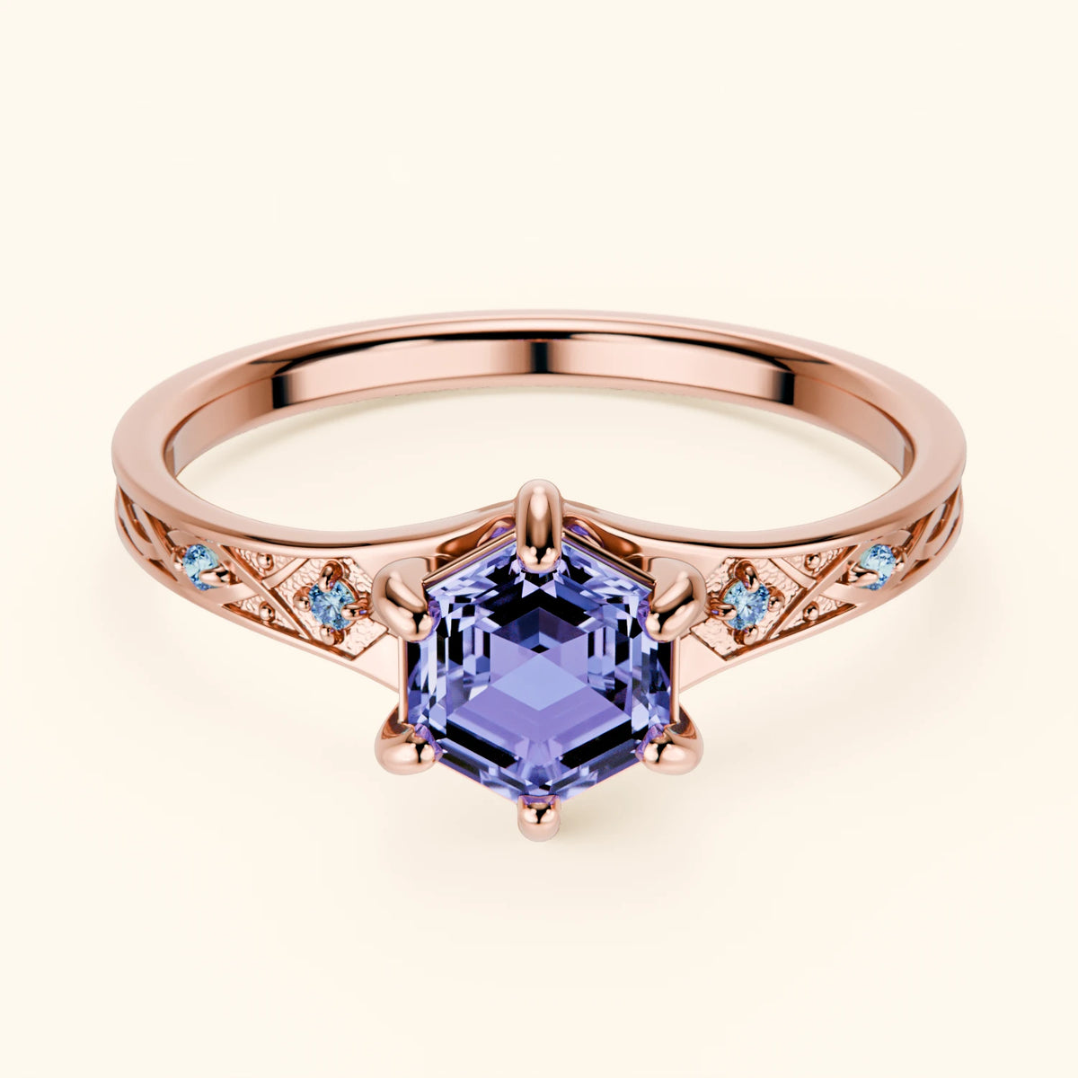 Engagement Ring Prisme - 0.65ct Tanzanite with Lab Blue Diamond Side Stones