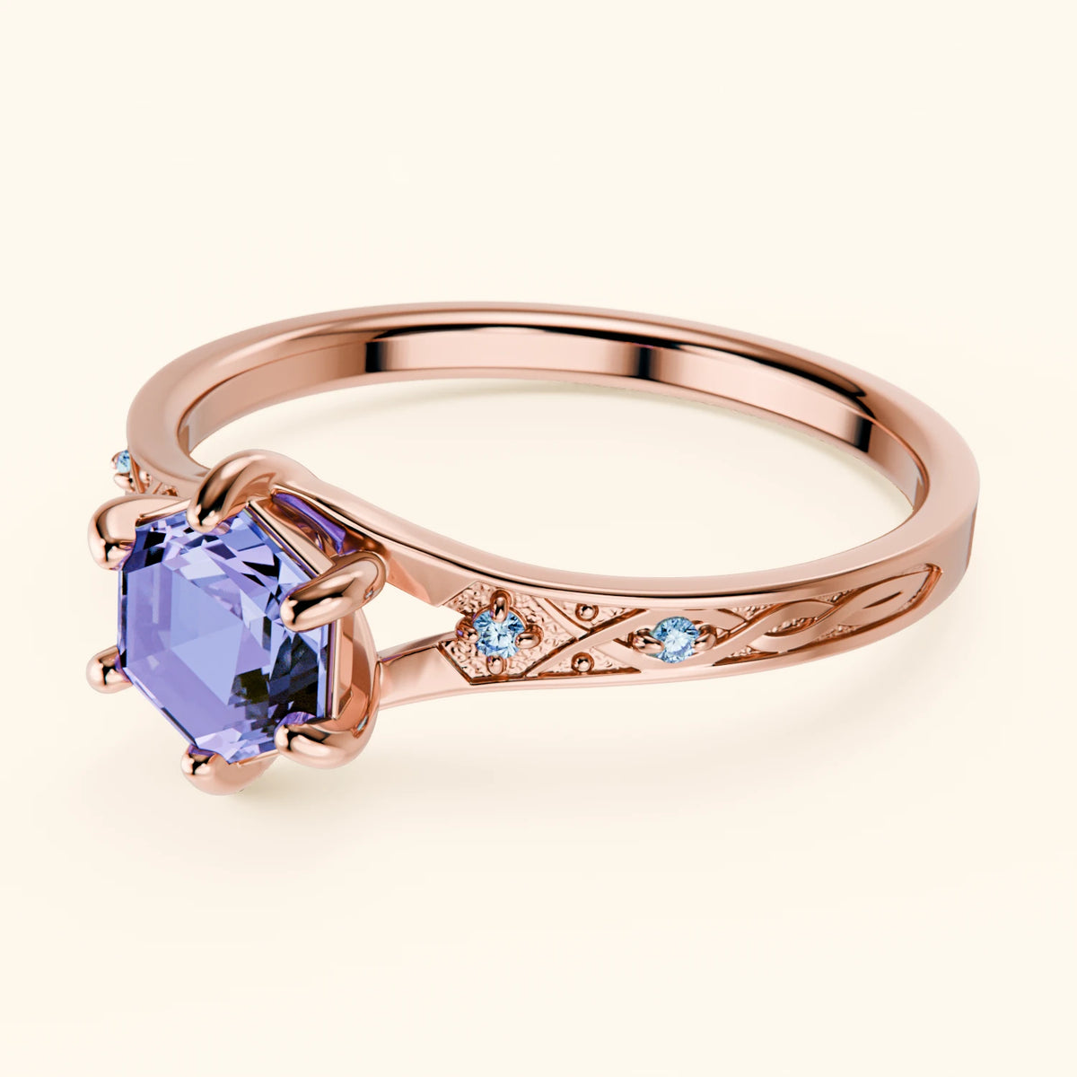 Engagement Ring Prisme - 0.65ct Tanzanite with Lab Blue Diamond Side Stones