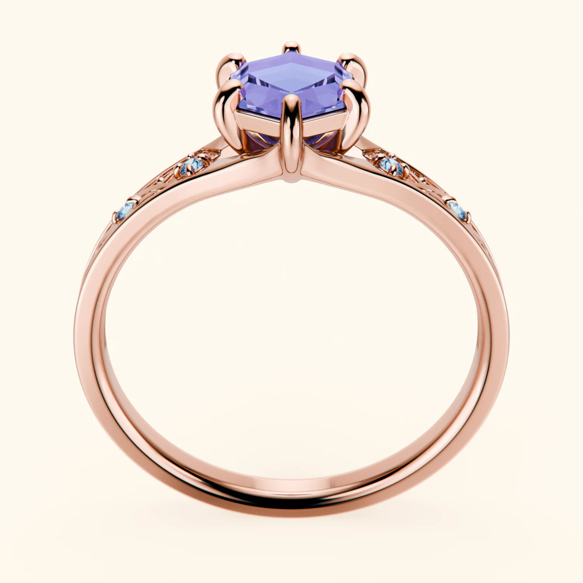Engagement Ring Prisme - 0.65ct Tanzanite with Lab Blue Diamond Side Stones
