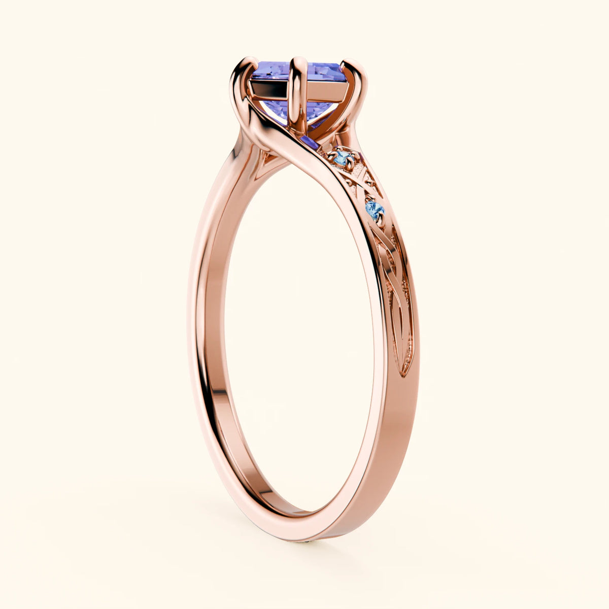 Engagement Ring Prisme - 0.65ct Tanzanite with Lab Blue Diamond Side Stones