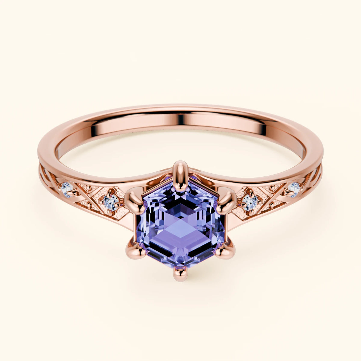 Engagement Ring Prisme - 0.65ct Tanzanite with Natural Diamond Side Stones
