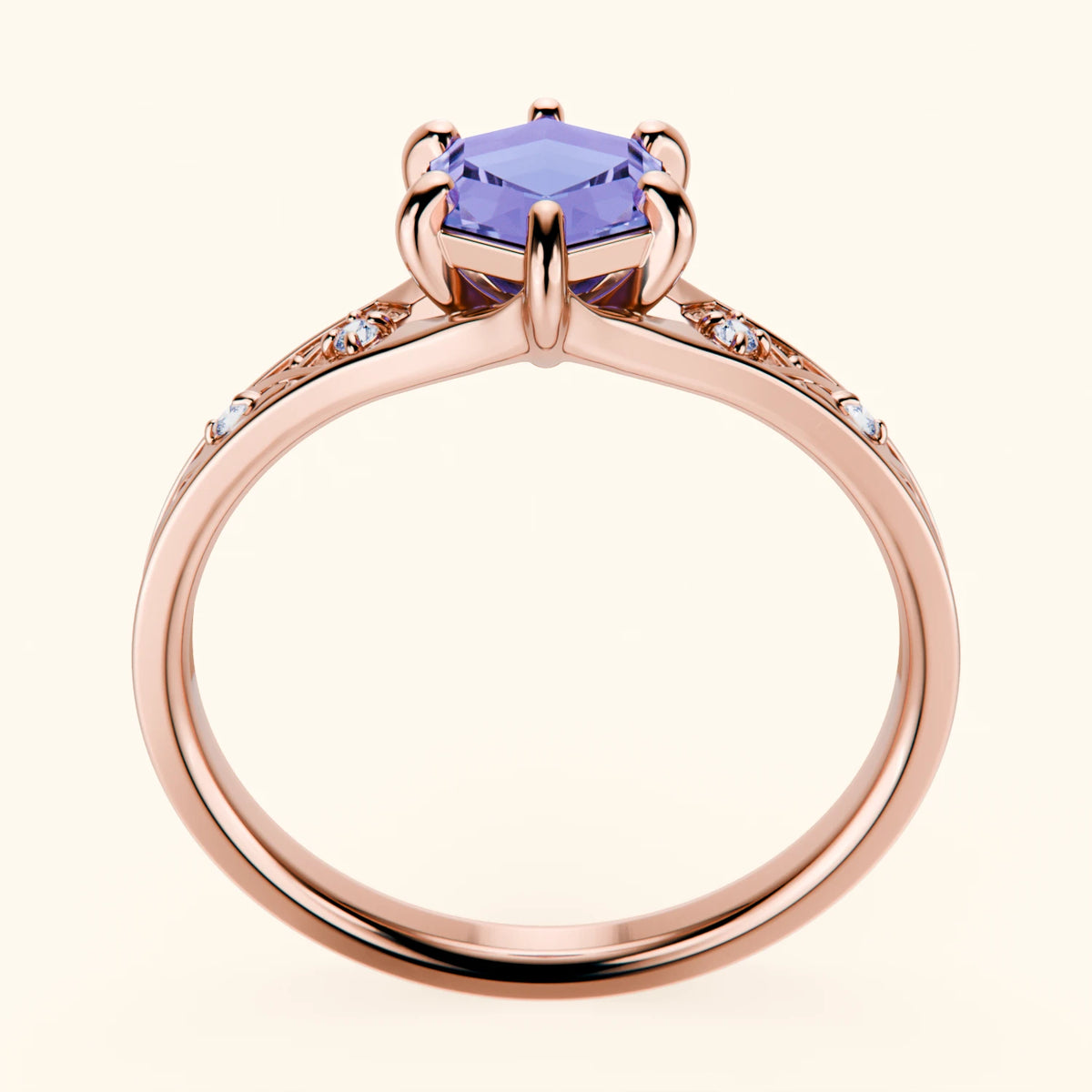 Engagement Ring Prisme - 0.65ct Tanzanite with Natural Diamond Side Stones