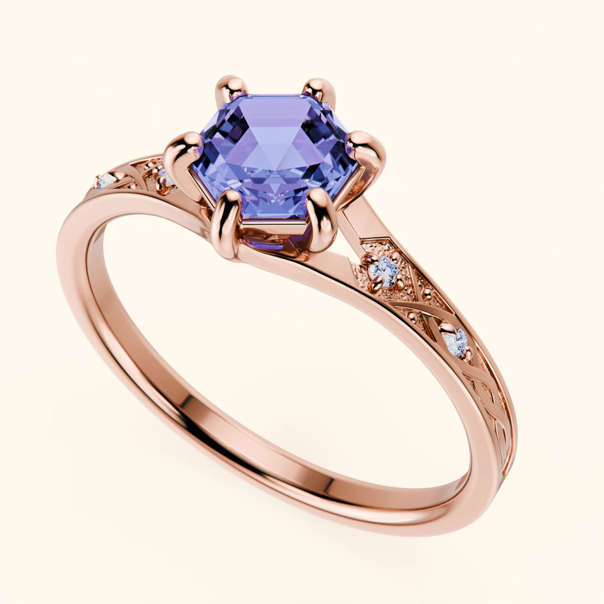 Engagement Ring Prisme - 0.65ct Tanzanite with Natural Diamond Side Stones