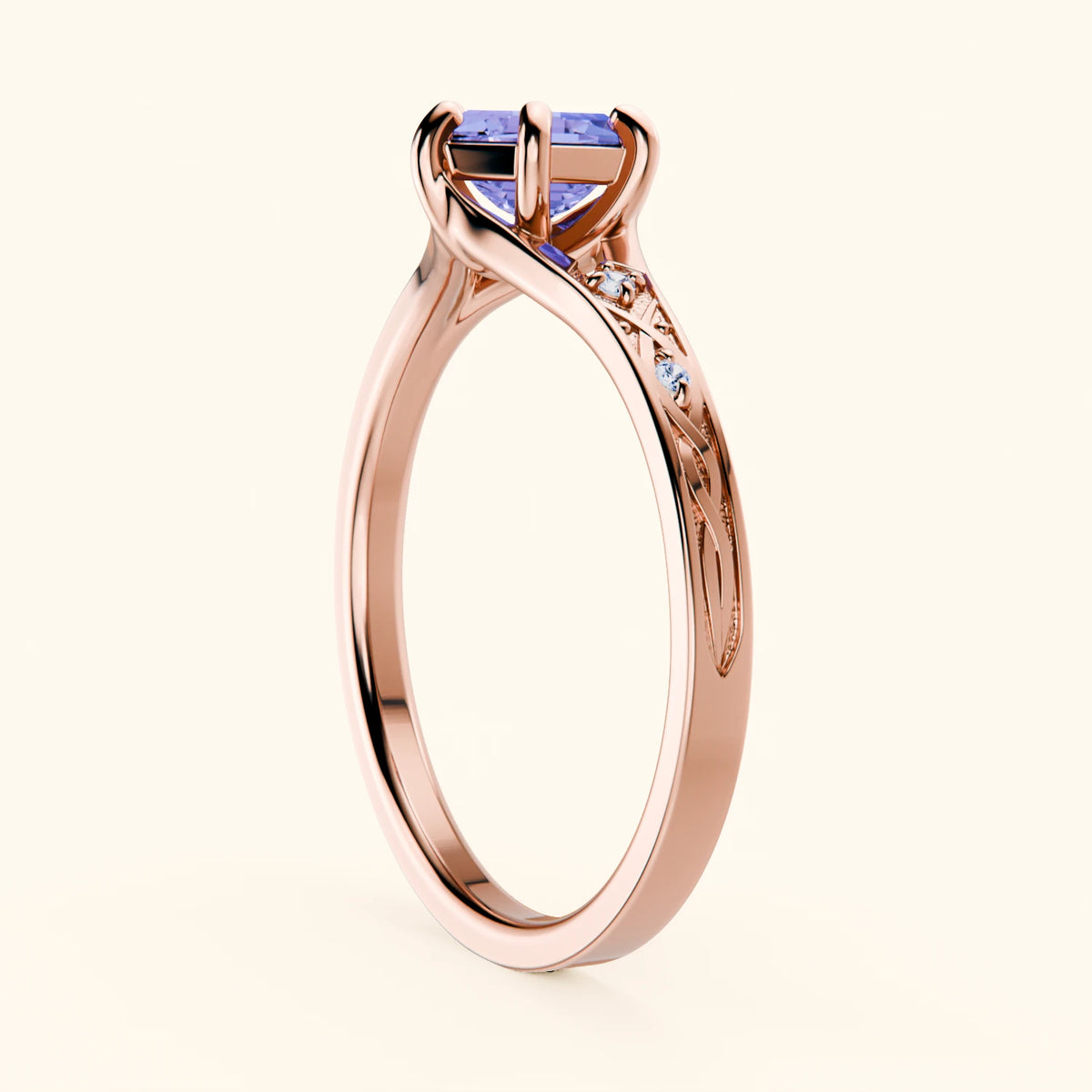 Engagement Ring Prisme - 0.65ct Tanzanite with Natural Diamond Side Stones