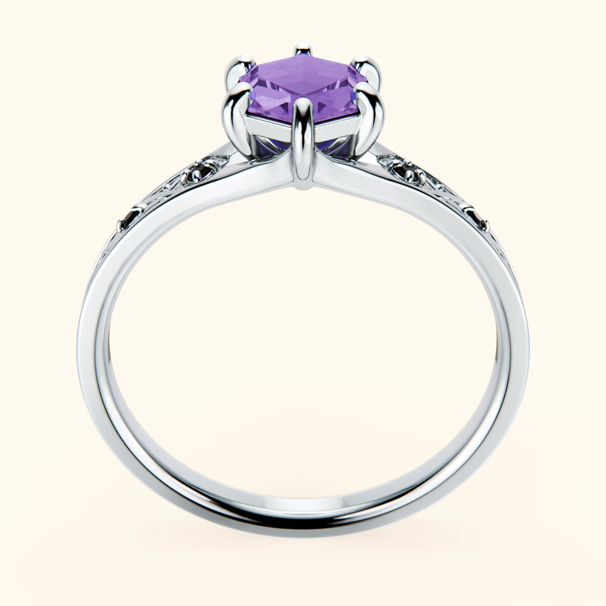 Engagement Ring Prisme - 0.55ct Amethyst with Black Diamond Side Stones