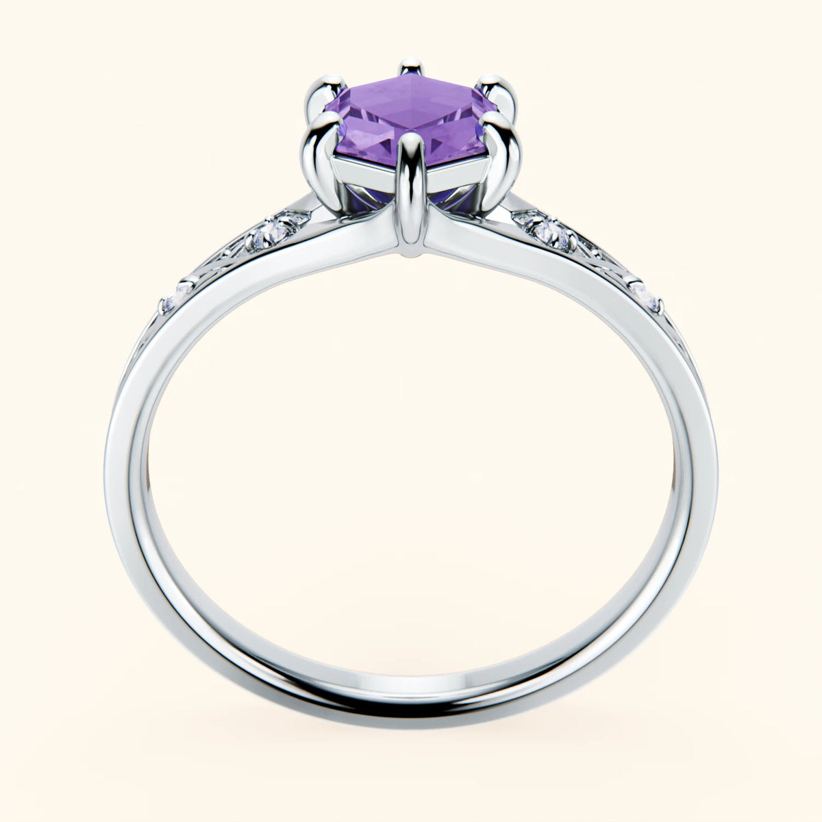 Engagement Ring Prisme - 0.55ct Amethyst with Natural Diamond Side Stones