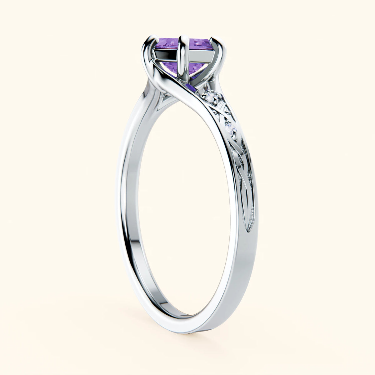 Engagement Ring Prisme - 0.55ct Amethyst with Natural Diamond Side Stones