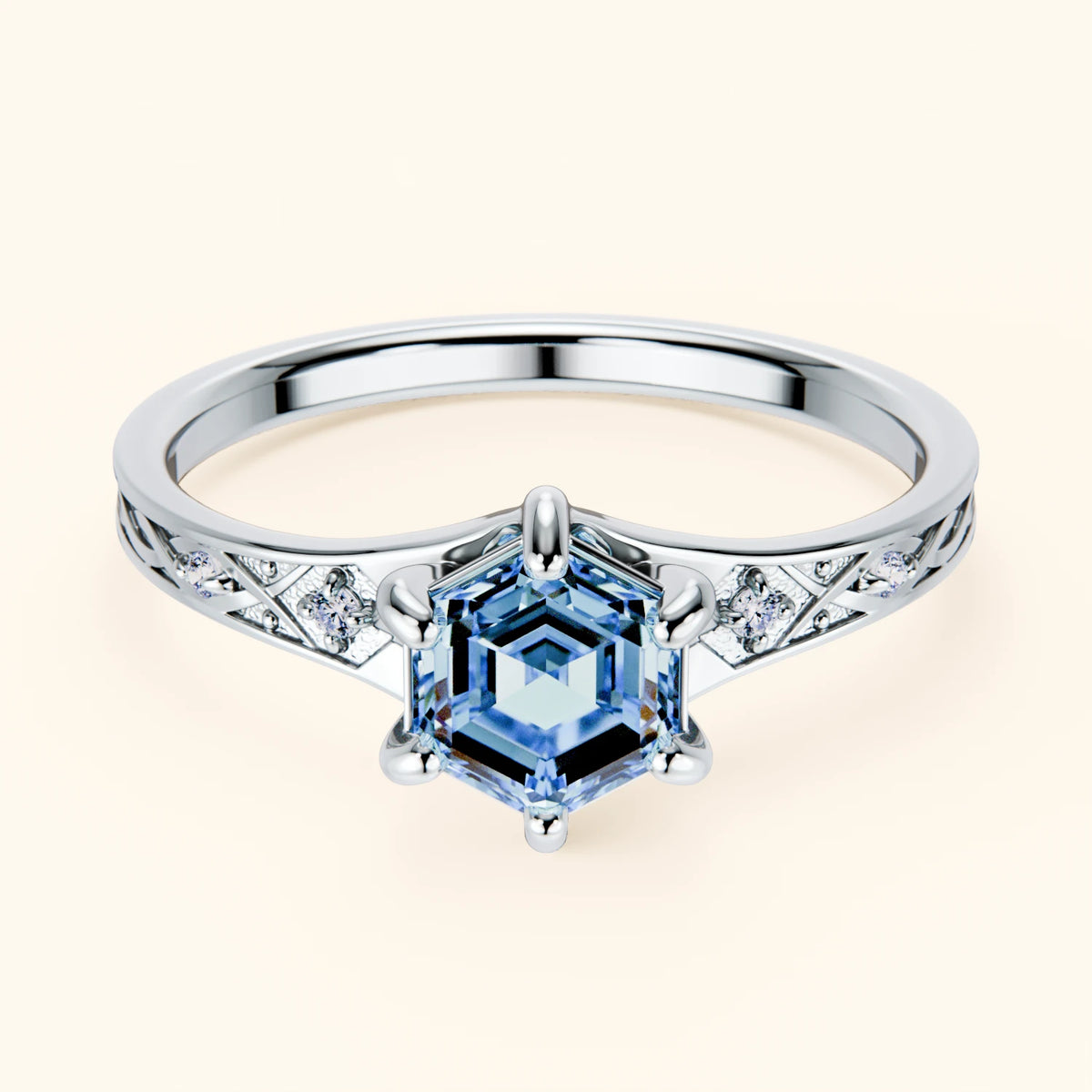 Engagement Ring Prisme - 0.9ct Lab Blue Diamond with Natural Diamond Side Stones