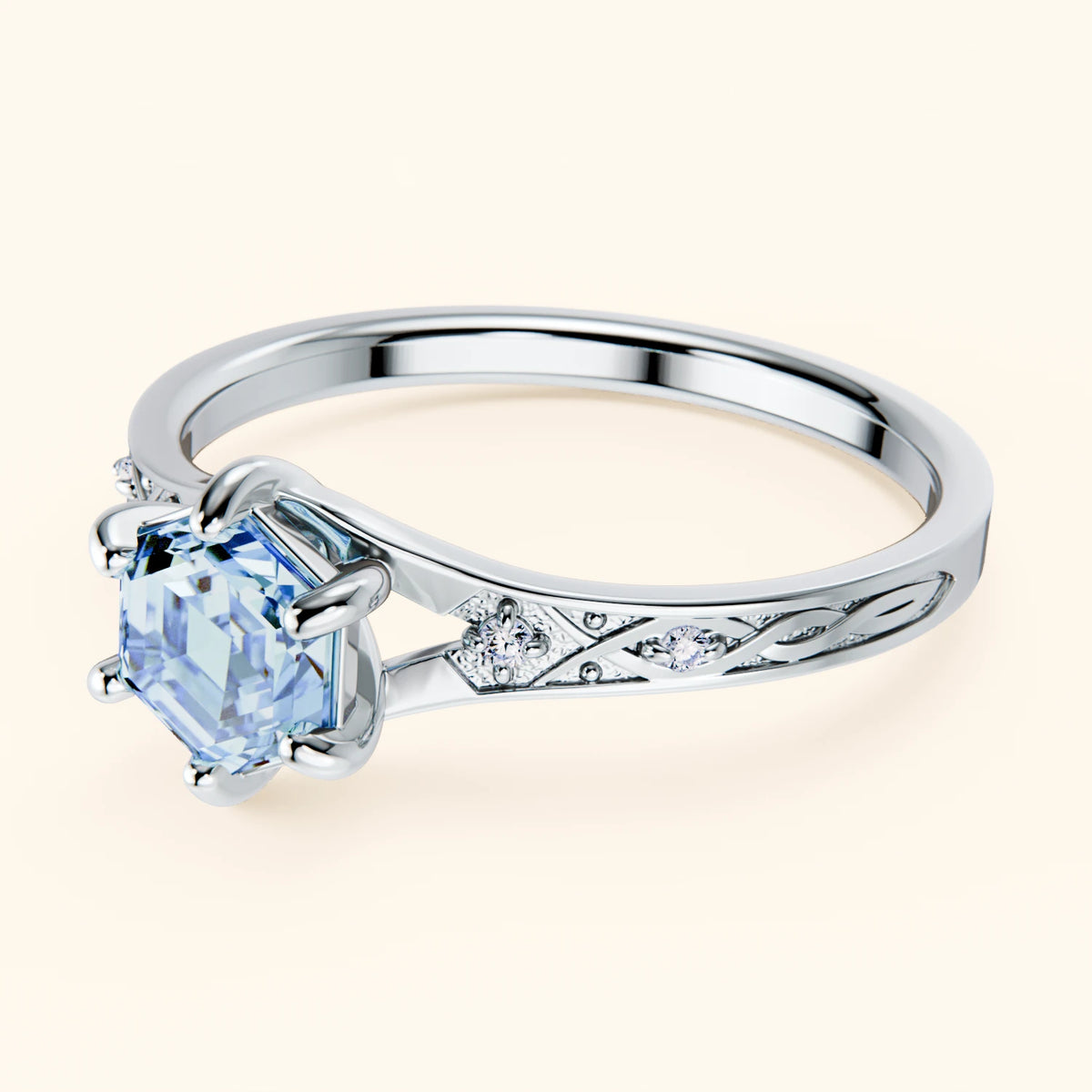 Engagement Ring Prisme - 0.9ct Lab Blue Diamond with Natural Diamond Side Stones