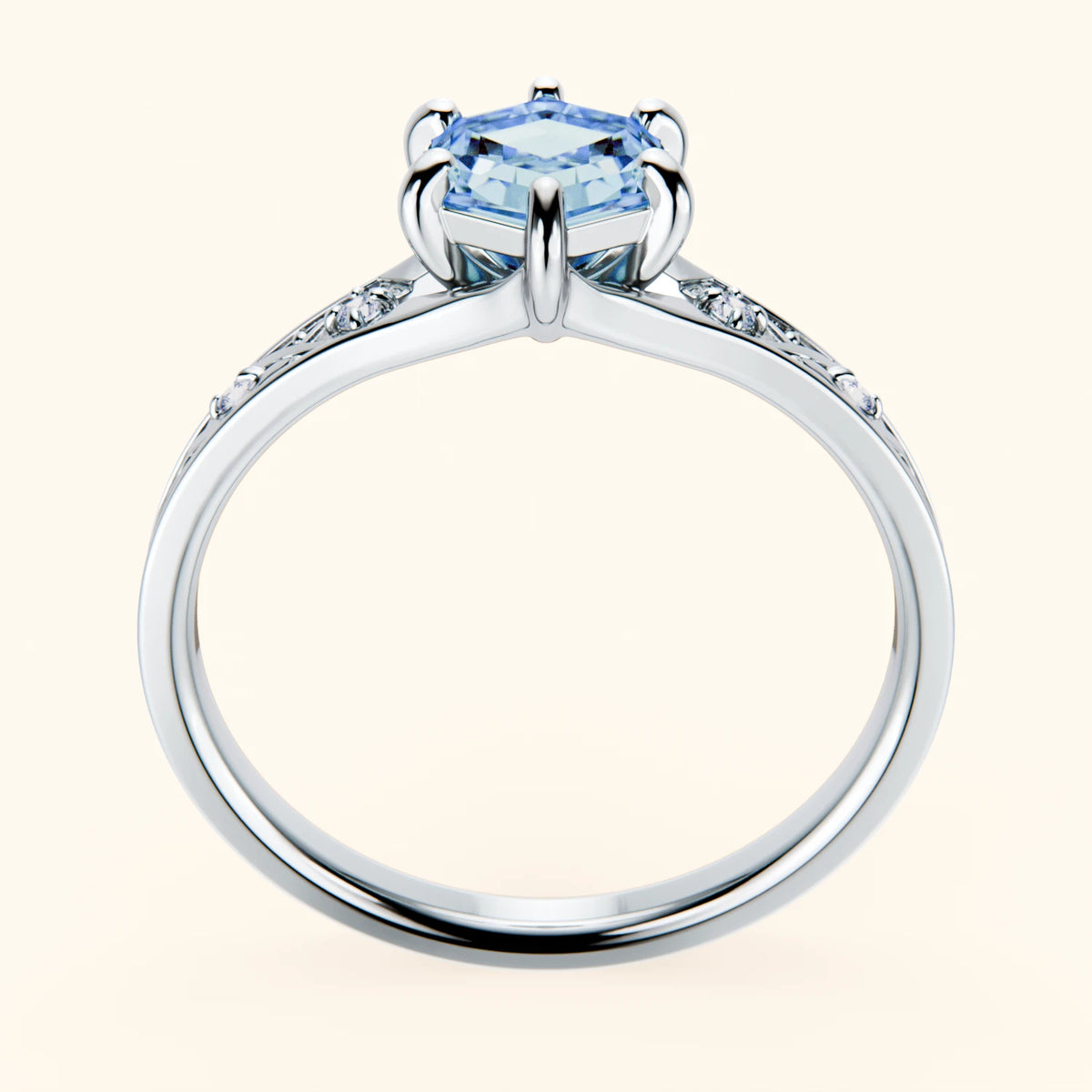 Engagement Ring Prisme - 0.9ct Lab Blue Diamond with Natural Diamond Side Stones