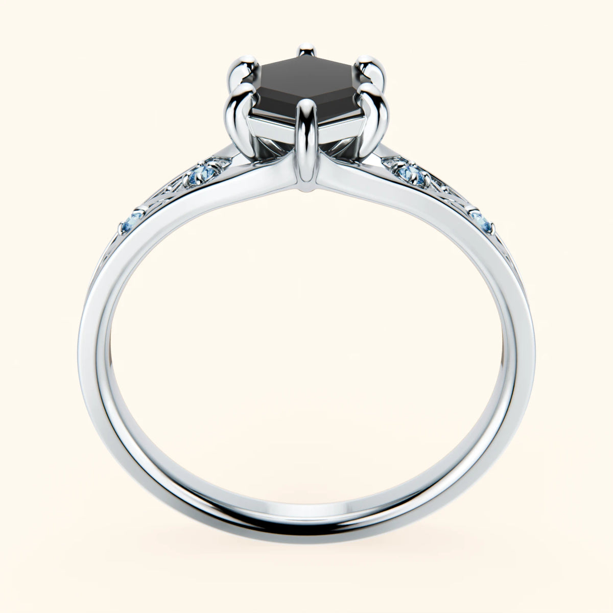 Engagement Ring Prisme - 0.9ct Black Diamond with Lab Blue Diamond Side Stones