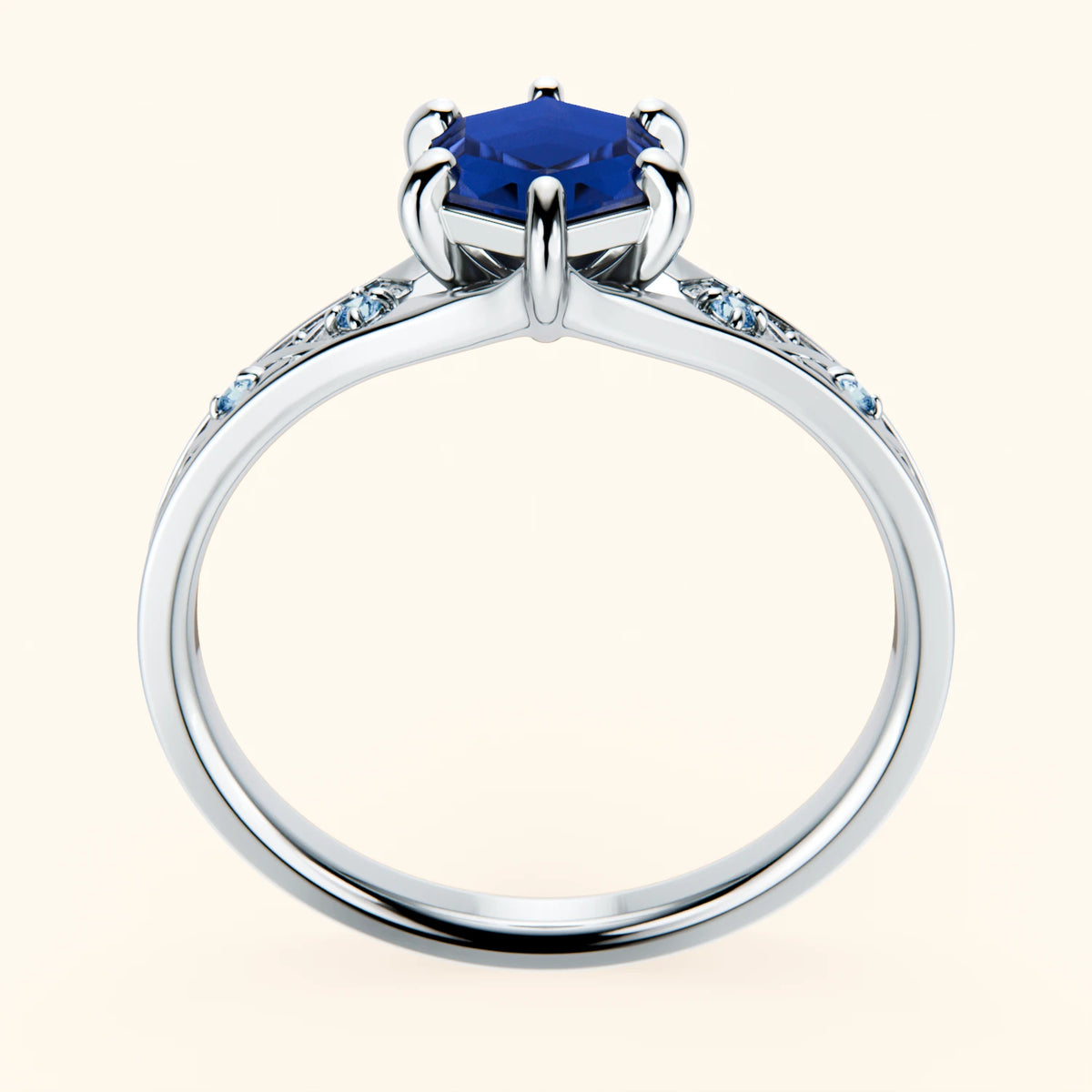Engagement Ring Prisme - 0.80ct Lab Blue Sapphire with Lab Blue Diamond Side Stones