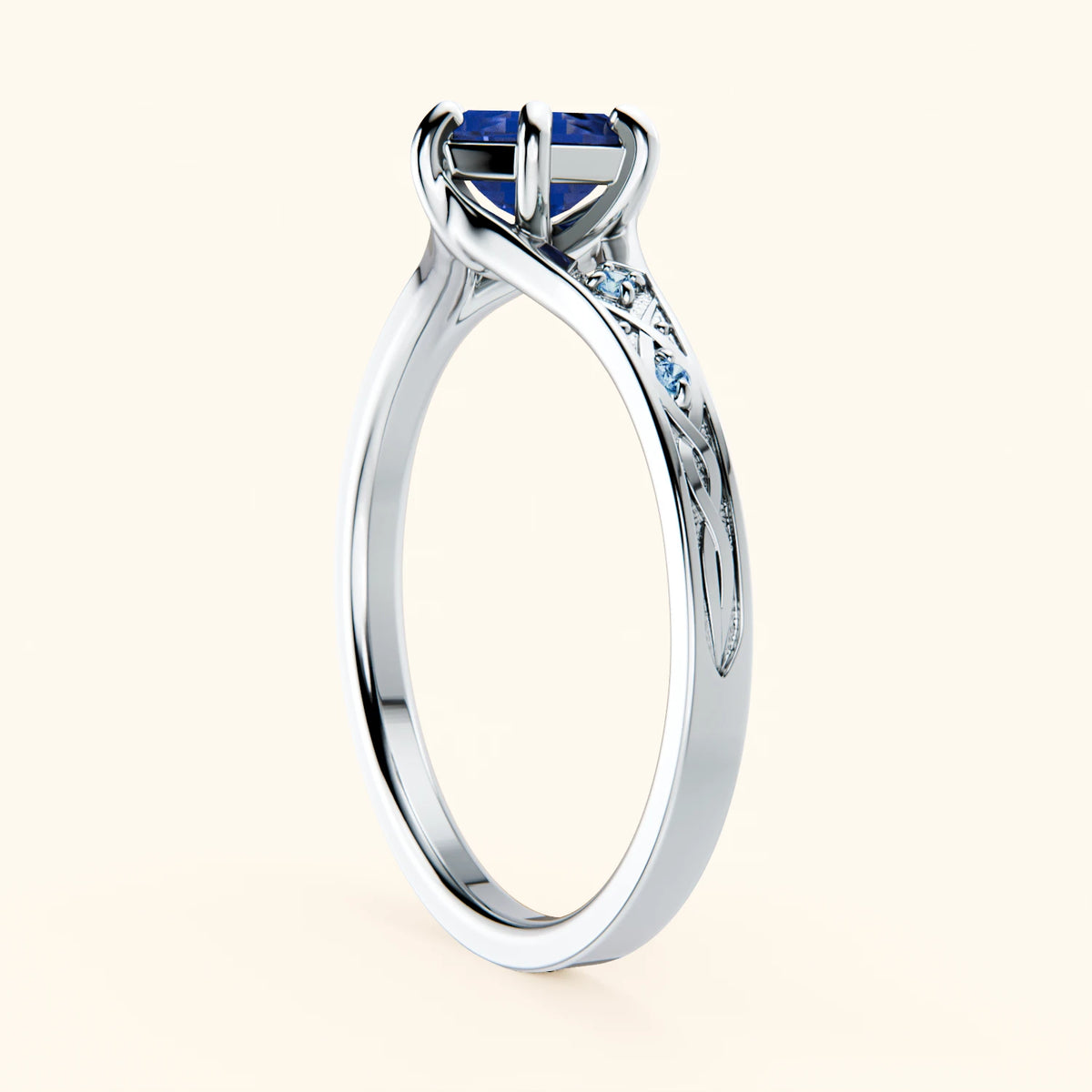 Engagement Ring Prisme - 0.80ct Lab Blue Sapphire with Lab Blue Diamond Side Stones