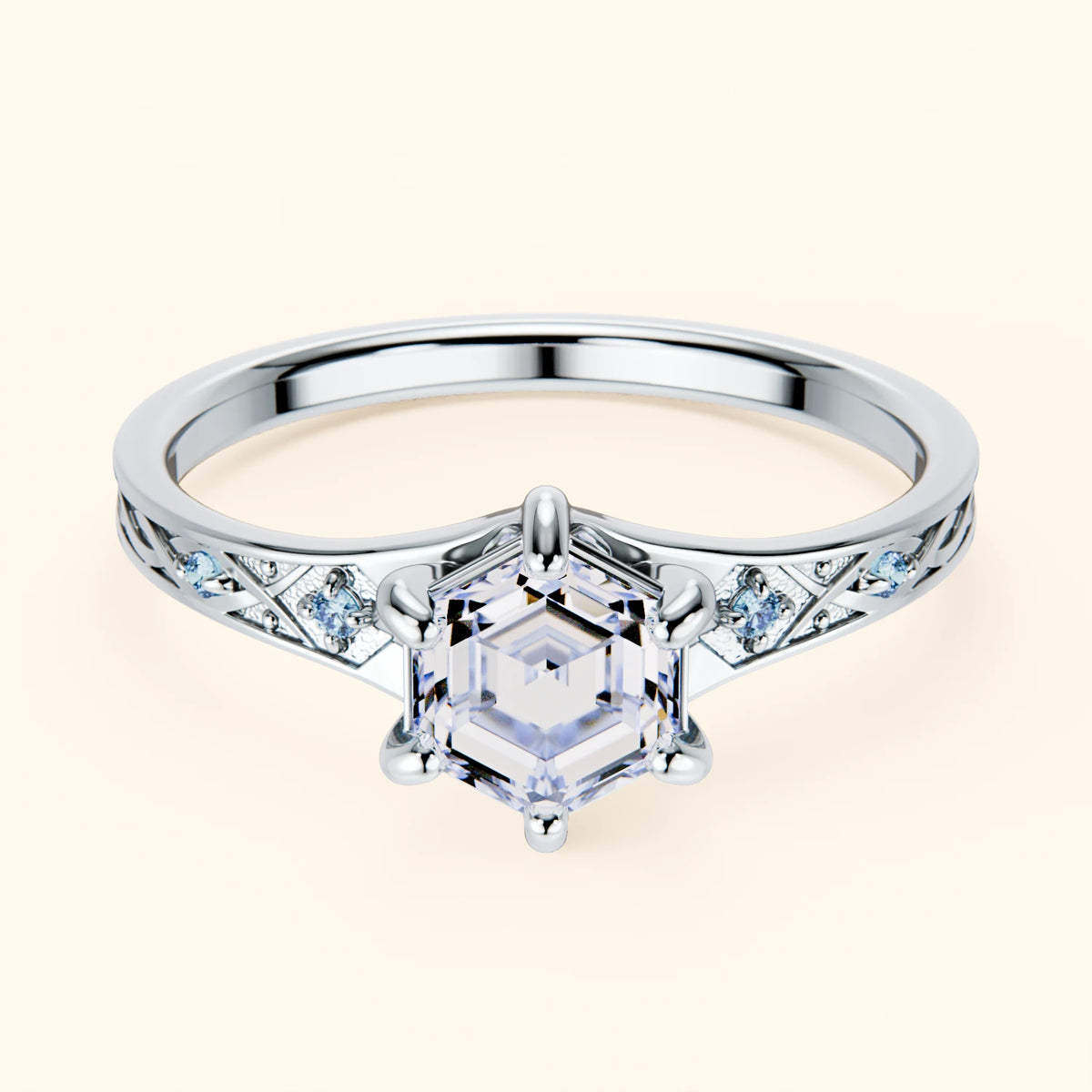 Engagement Ring Prisme - 0.9ct Lab Diamond with Lab Blue Diamond Side Stones