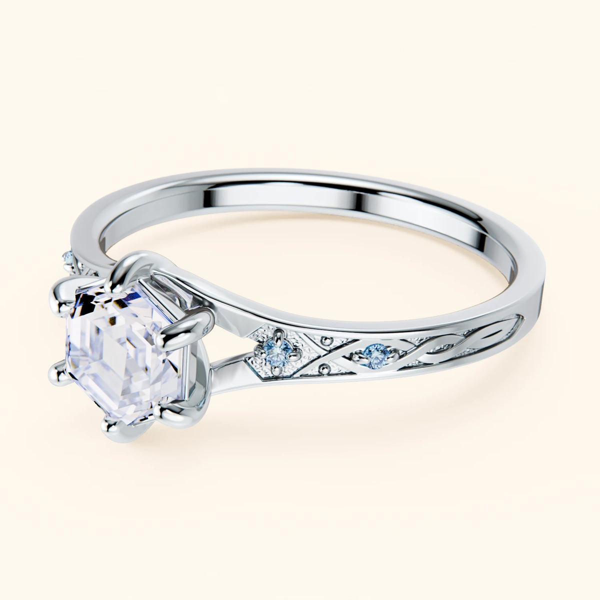 Engagement Ring Prisme - 0.9ct Lab Diamond with Lab Blue Diamond Side Stones