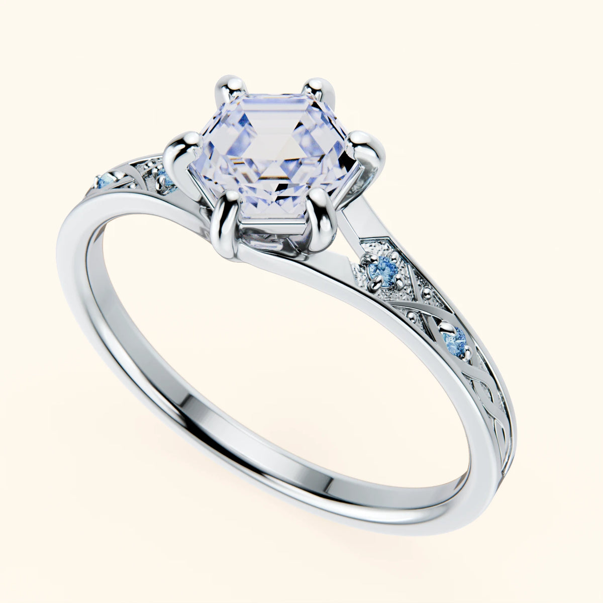 Engagement Ring Prisme - 0.9ct Lab Diamond with Lab Blue Diamond Side Stones
