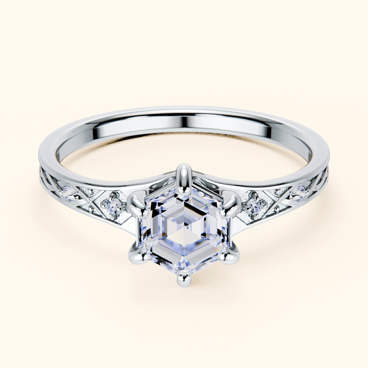 Engagement Ring Prisme - 0.9ct Lab Diamond with Natural Diamond Side Stones